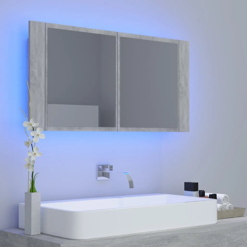Armadietto a Specchio con Luci LED Grigio Cemento in Acrilico 804976