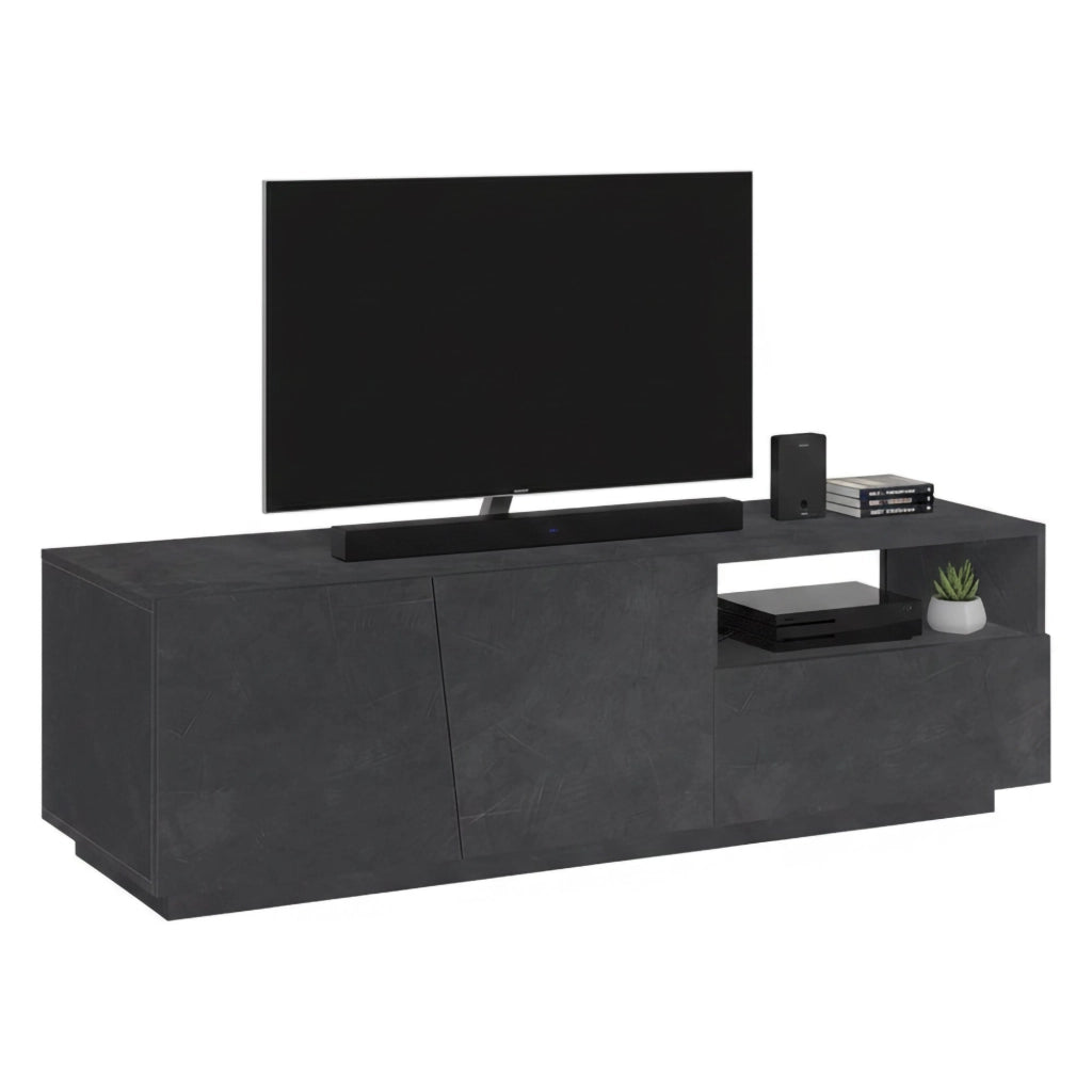 Mobile da soggiorno Porta Aiace, Made in Italy, Credenza per Aiace da salotto a 2 ante e 1 cassetto, cm 150x43h46, Grigio Ardesia