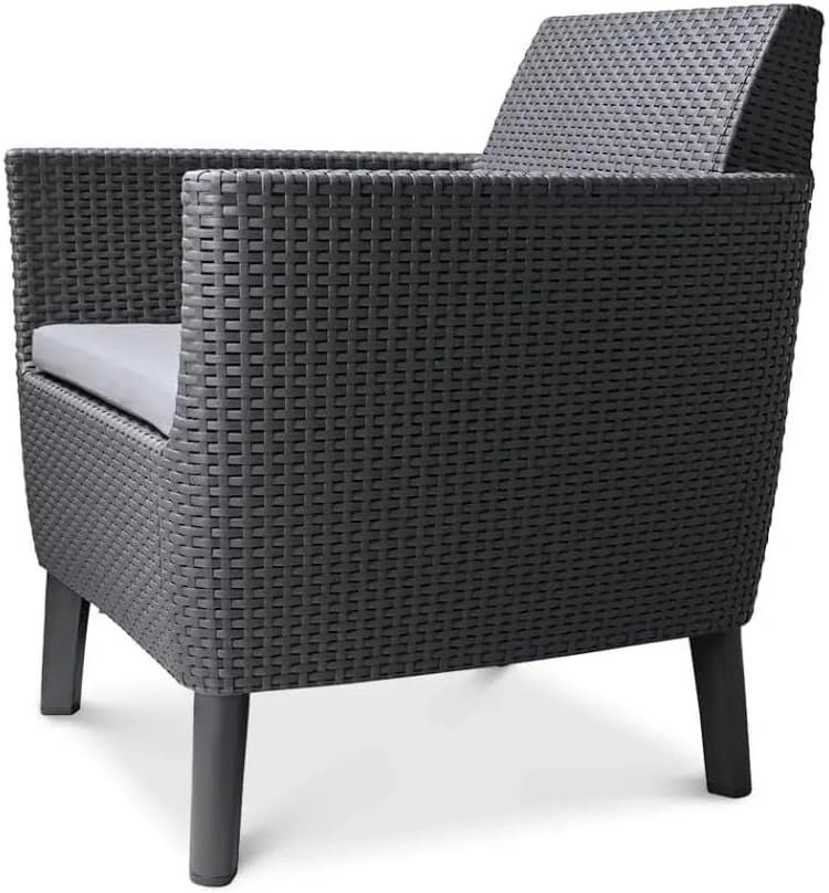 Salottino da Esterno Salemo Lounge Set 4 Pezzi in Resina Effetto Rattan con Tavolino Contenitore e Cuscini Colore Graphite Keter