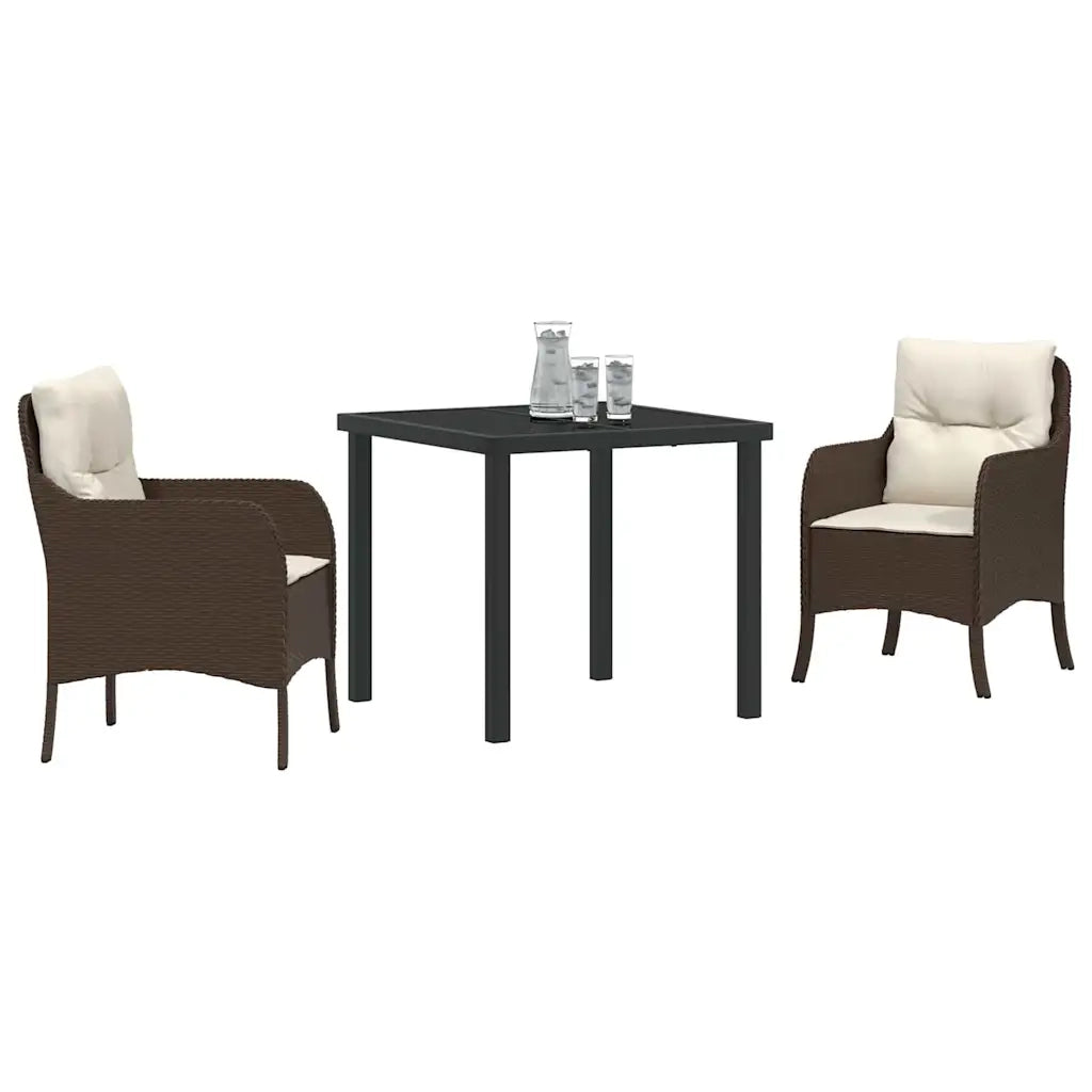 Set da Pranzo per Giardino con cuscino 3 pcs Marrone polyrattan