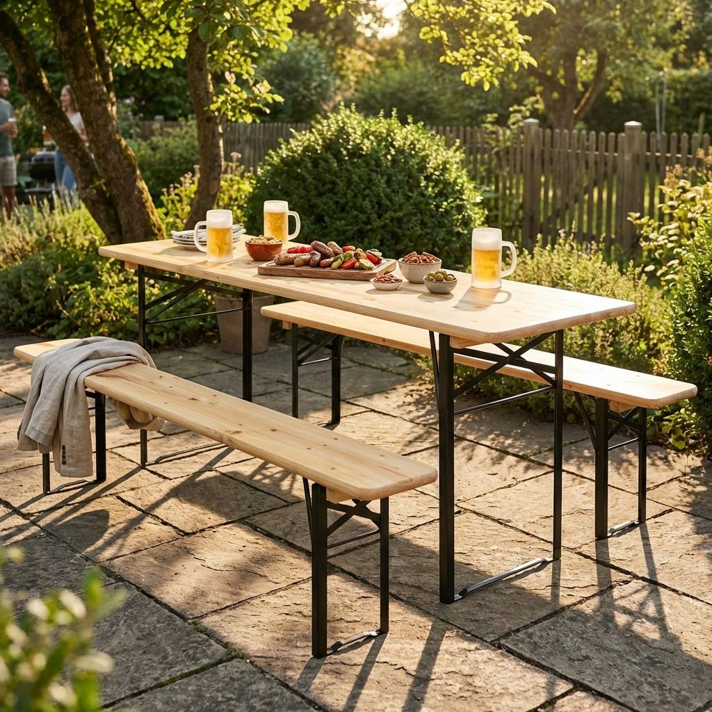 Set Birreria 200×80 cm in Legno e Metallo con panche