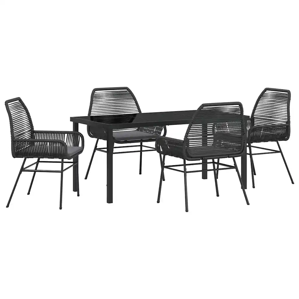 Set da Pranzo per Giardino con cuscino 5 pcs Nero polyrattan