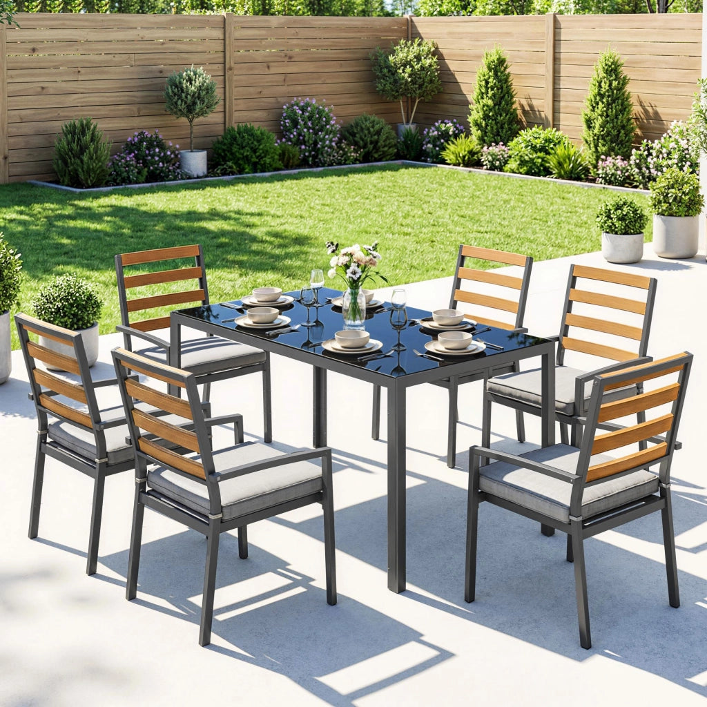 Set da Pranzo da Giardino 7 Pezzi, Tavolo e Sedie per 6 Persone, Nero