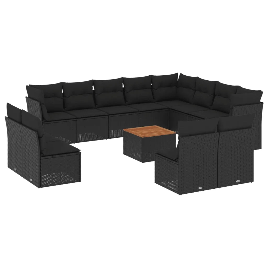 Set Divani da Giardino 13pz con Cuscini Nero in Polyrattan 3256258