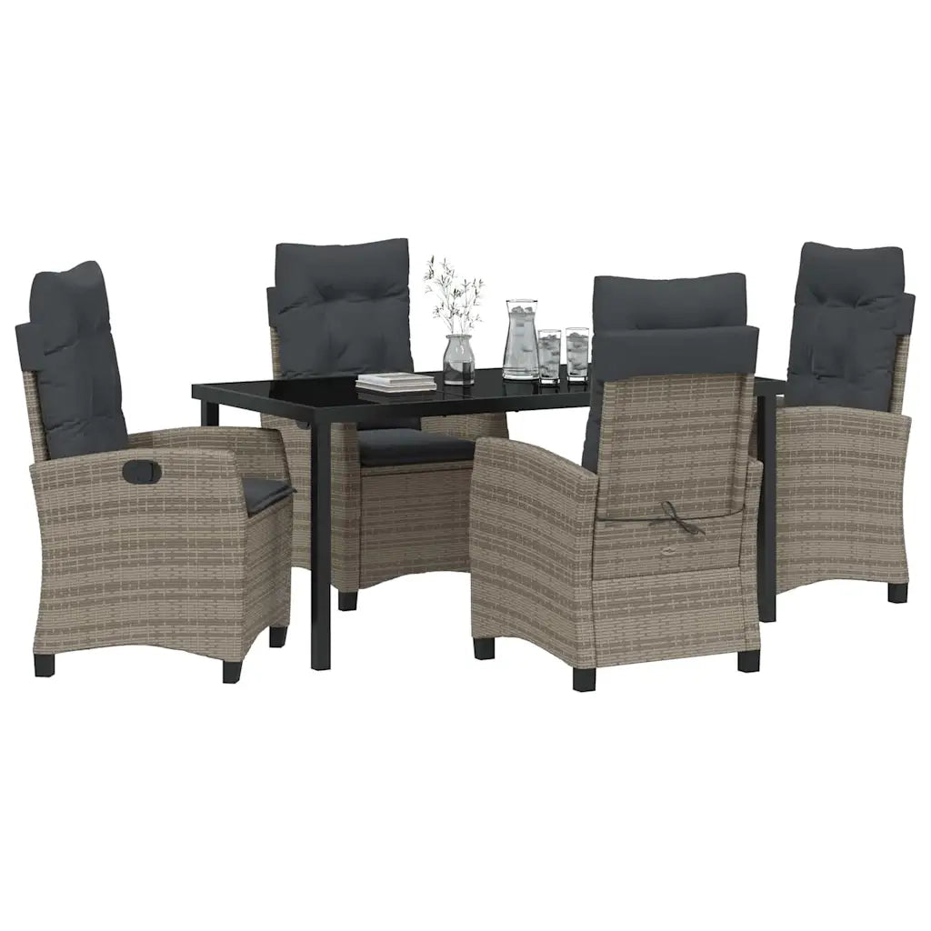 Set da Pranzo per Giardino con cuscino 5 pcs Grigio polyrattan
