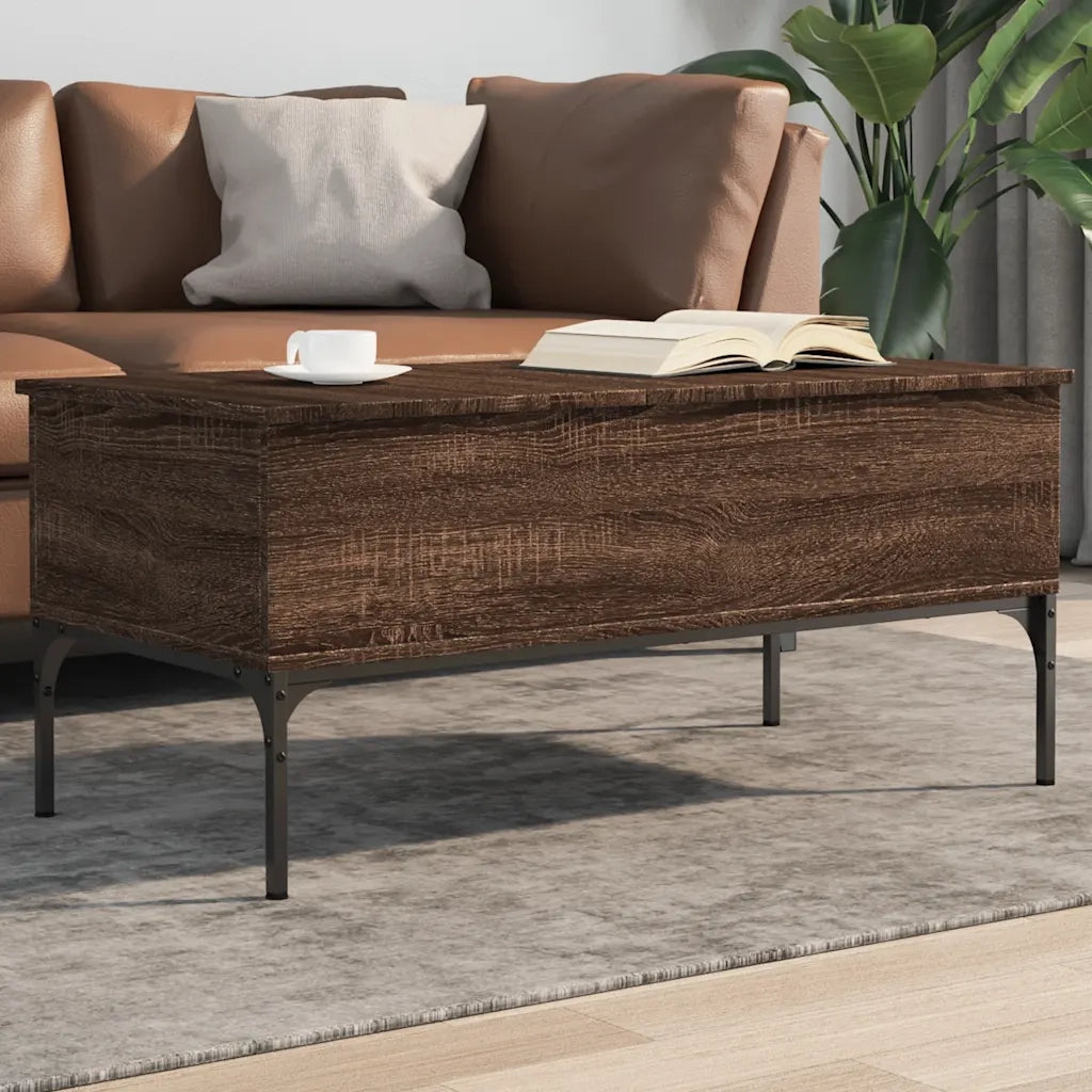 Tavolino-Tavolino da soggiorno-Tavolo Rovere Marrone 100x50x45cm Legno Multistrato e Metallo 951262