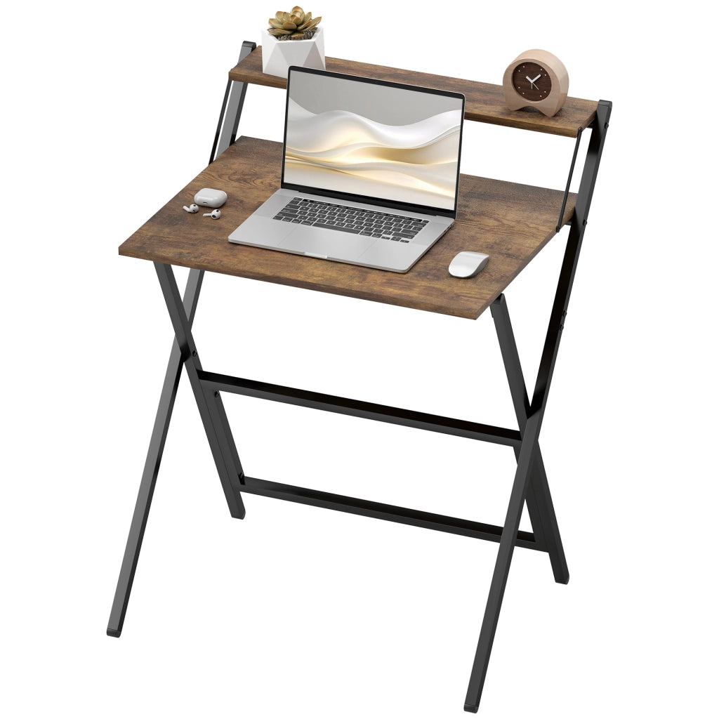 Scrivania Pieghevole con Scaffale ¨C Minimal ¨C Marrone 65,5x45x?