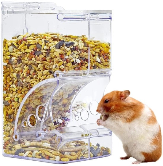 Dispensatore di cibo per hamster 300 ml - Acrilico trasparente - Stazione di alimentazione per hamster/pappagalli - Installazione semplice - Sicuro e non tossico - Rifornimenti osservabili - Automatizzatore di alimenti