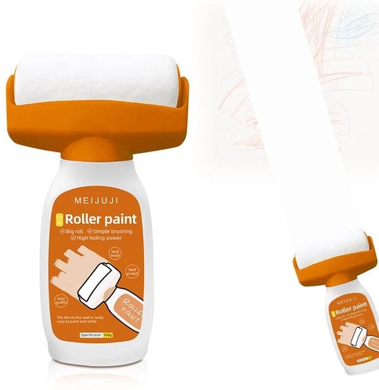 Pittura a secco Bianca 500 g - 2-in-1 Rotolo per pittura a secco - Pittura per riparazioni - Riparazione di difetti - Macchie/Scalfitture - Pittura a base di resina sintetica