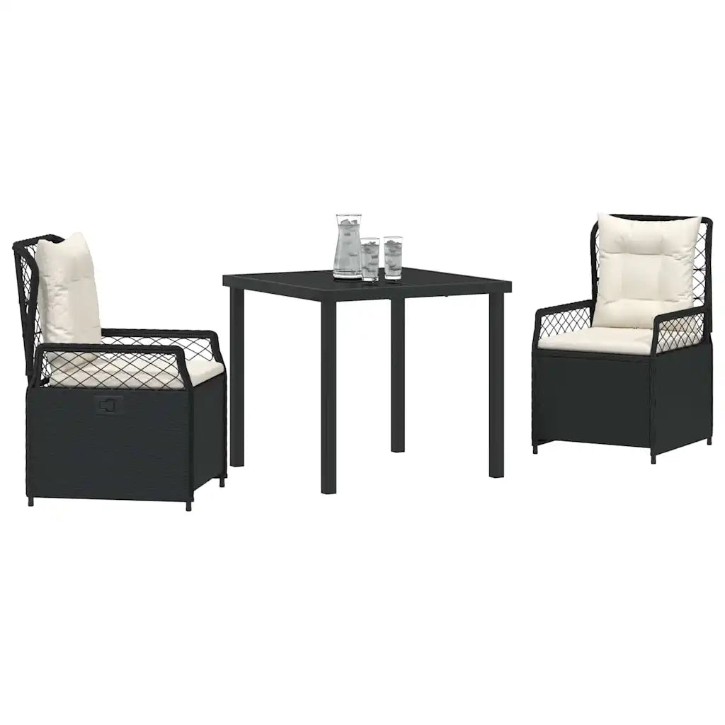 Set da Pranzo per Giardino 3 pcs Nero polyrattan