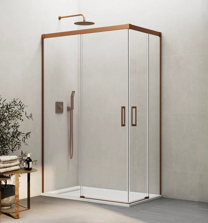 Box doccia angolare BASIC apertura al vertice 80x75 cm (75-80/70-75) rame vetro trasparente