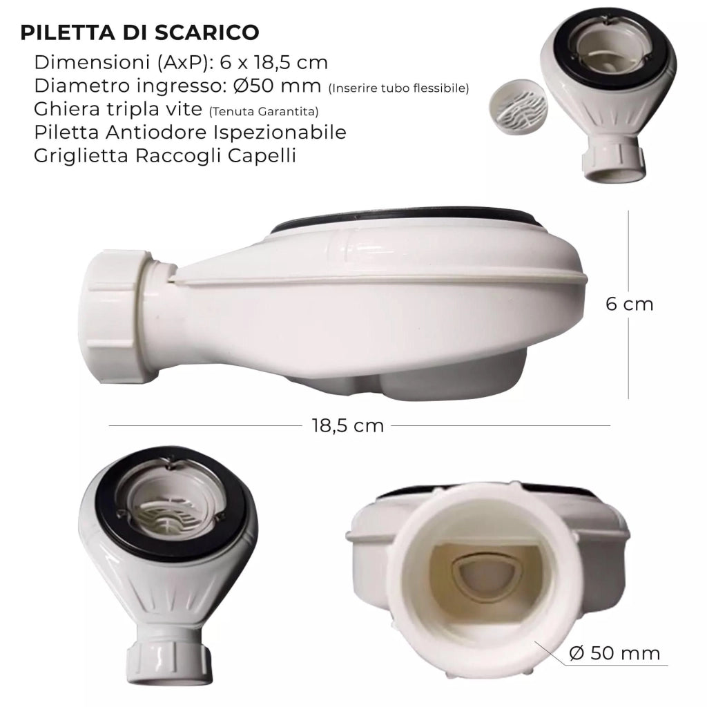 Piatto Doccia in Pietra 80x80 cm Bonussi Ardesia Stone Central Bianco