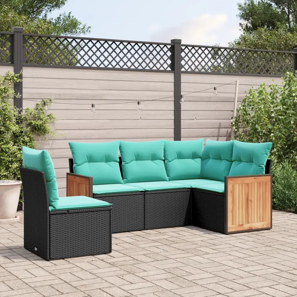 Set Divani da Giardino 5 pz con Cuscini Nero in Polyrattan 3227653