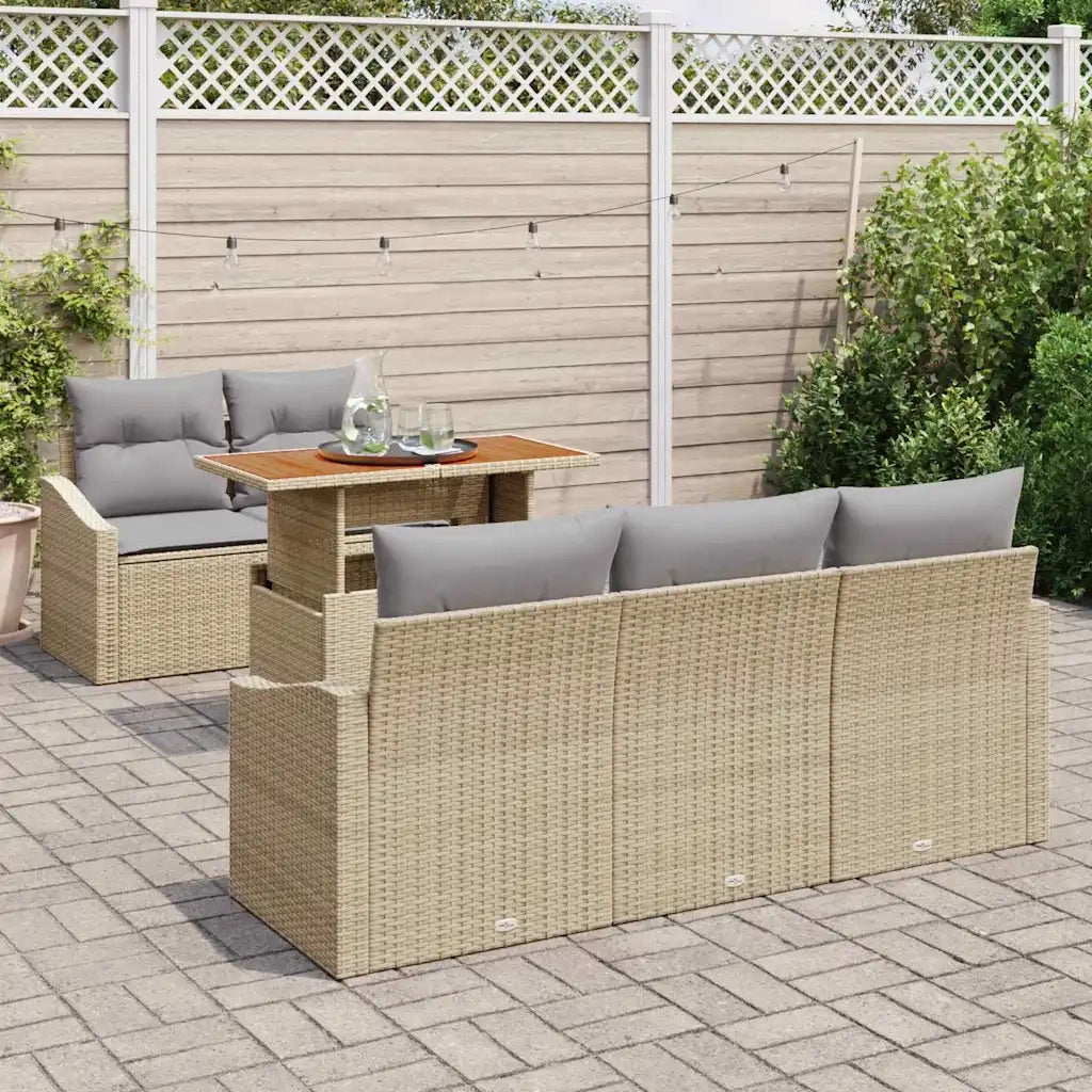 Set da Pranzo per Giardino con cuscino 6 pcs Beige e grigio