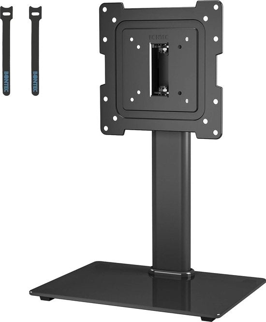 Sostegno per TV e monitor, per schermi LCD, LED, OLED e plasma da 17 a 43 pollici, piani e curvi, fino a 45 kg, con gomito di rotazione a 50 gradi, 3 posizioni di regolazione in altezza, fino a VESA 200x200.