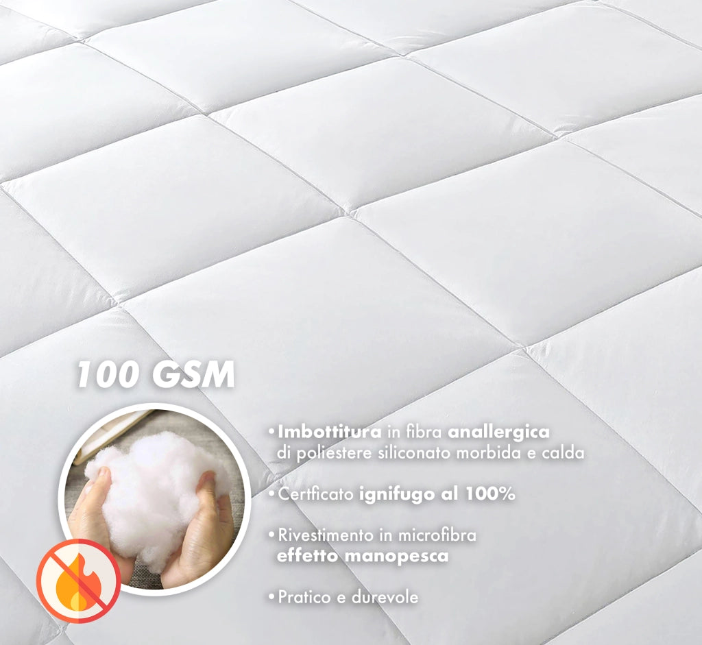 Piumino Letto Bianco Ignifugo Certificato Classe 1IM 100/200/300 Gr Microfibra Anallergica Manopesca Effetto Piuma Prodotto Italiano Hotel Strutture - Piumino 100Gr - Singolo