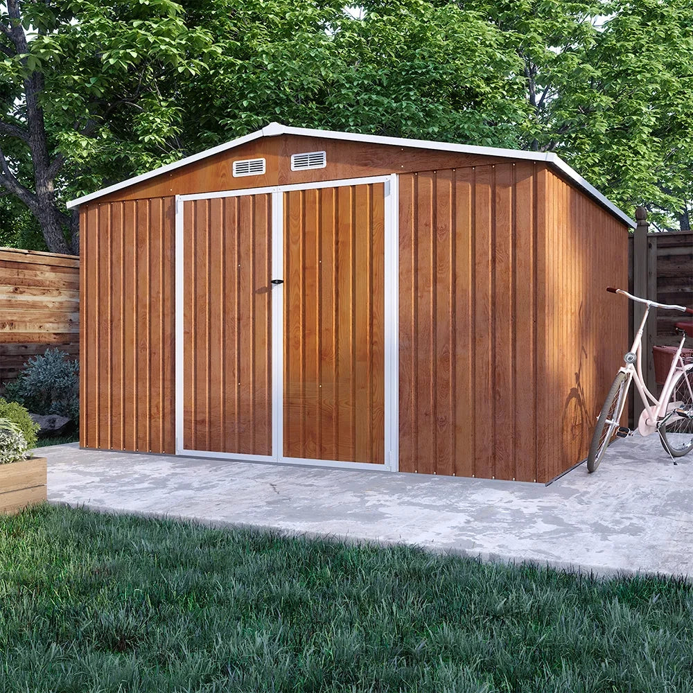 Casetta da giardino in acciaio zincato effetto legno 3,21x2,77xh2,17 m - 117,7kg- 8,9 metri quadri