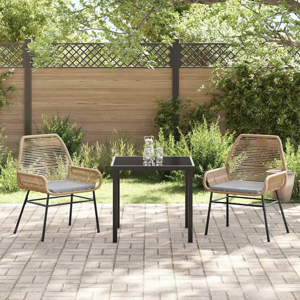 Set da Pranzo per Giardino con cuscino 3 pcs Marrone polyrattan