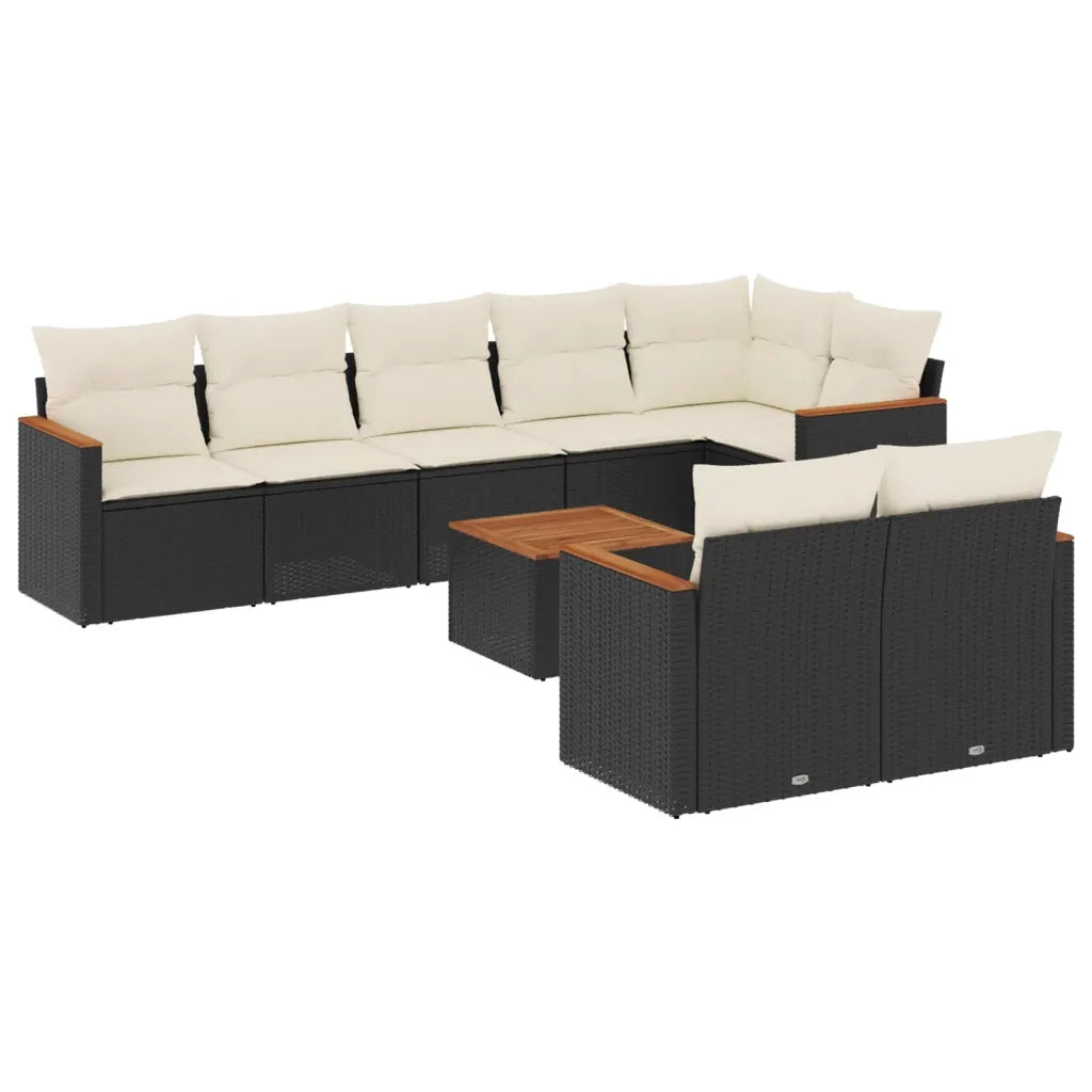 Set Divani da Giardino 9 pz con Cuscini Nero in Polyrattan 3258556