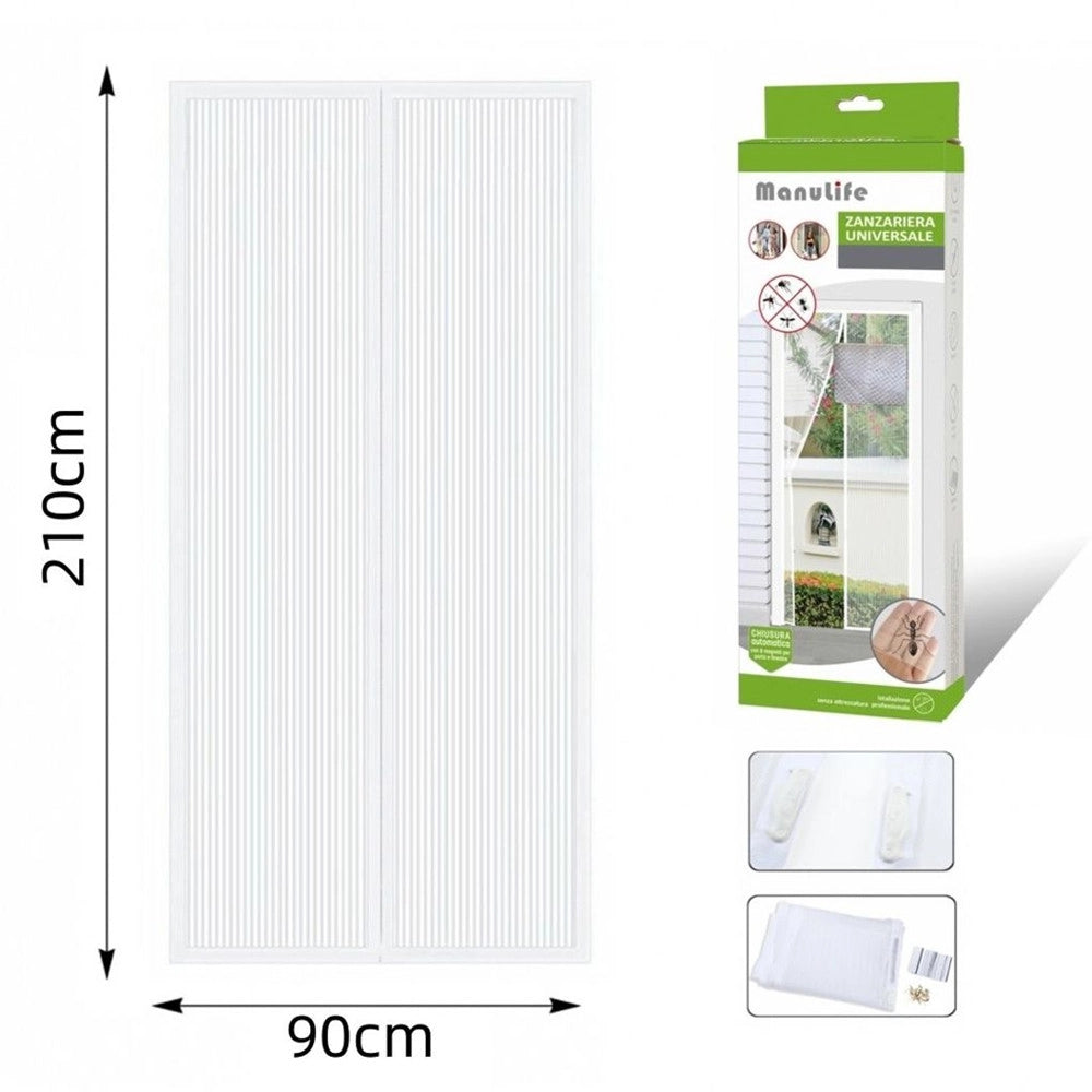 Trade Shop - Tenda Zanzariera Porte Balconi Insetti Zanzare Magnetica Bianca 90 X 210 Cm 622134 -