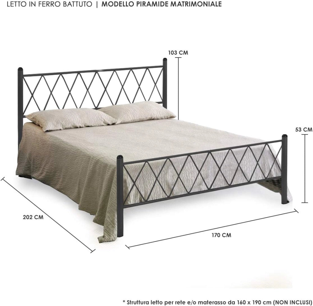 Letto in Ferro Battuto Moderno matrimoniale PIRAMIDE cm 160x190 Artigianale colore Verde