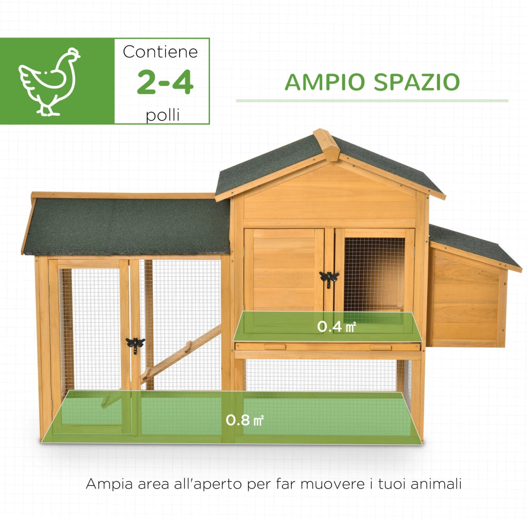 Pollaio con Casetta e Area Aperta ¨C Minimal ¨C Legno Giallo 168x75x103cm