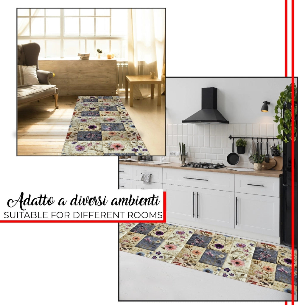 Tappeto Cucina Gomma Pvc 51x190 cm Antimacchia Passatoia Antiscivolo Antisfilo Lavabile Dis_D