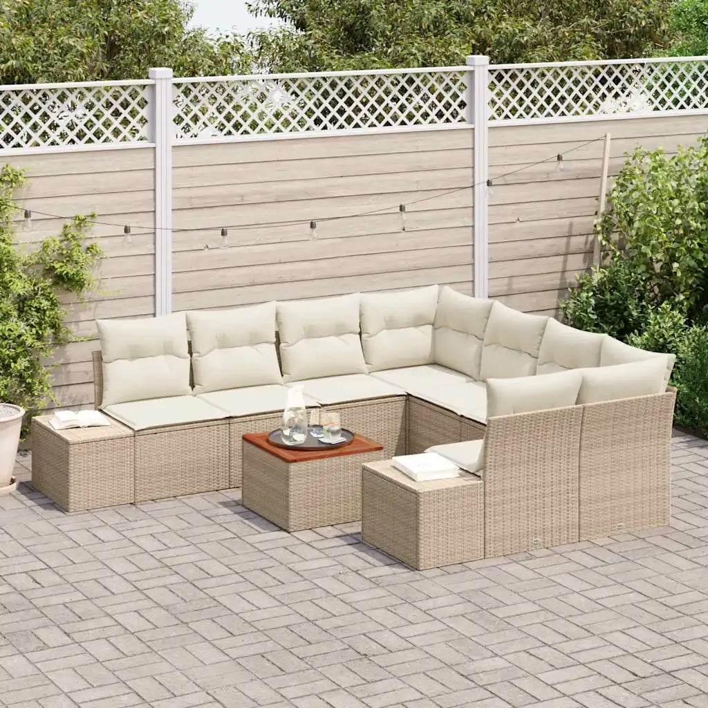 Set Divano da Giardino con cuscino 9 pcs Beige polyrattan