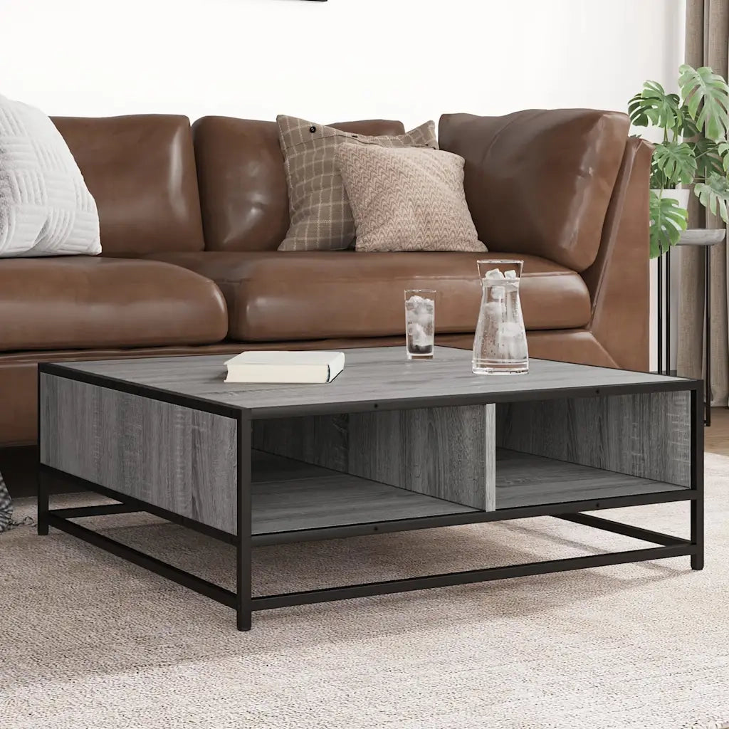 Tavolino-Tavolino da soggiorno-Tavolo Grigio Sonoma 80x80x30 cm in Truciolato e Metallo