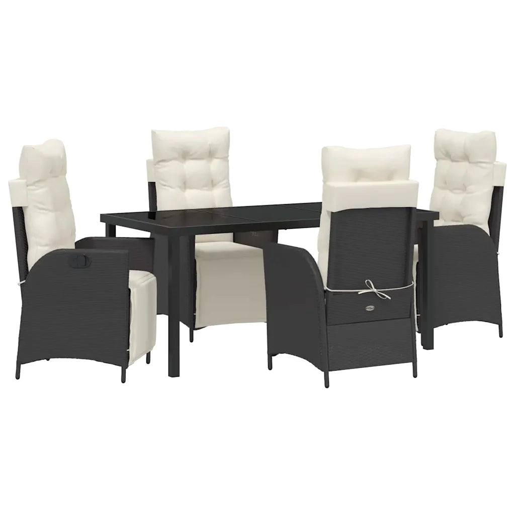 Set da Pranzo per Giardino con cuscino 5 pcs Nero polyrattan