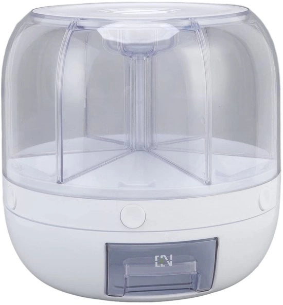 Dispensatore di grano 6 contenitori - Dispensatore di grano - Deposito rotante - Translucido - Spaziale - Materiale PP - Deposito di grano