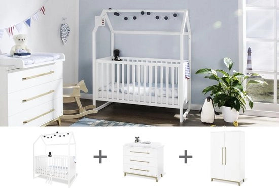 Set di lettini per bambini a 3 piazze - letto a baldacchino per bambini - letto a baldacchino per neonati - struttura da letto trasformabile - 147 cm x 82 cm x 175 cm