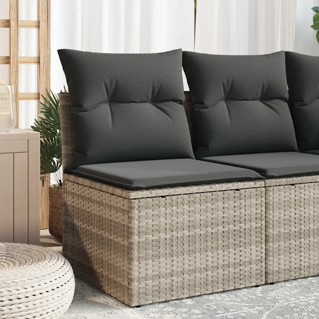 Divano Senza Braccioli con Cuscini Grigio Chiaro in Polyrattan 366174