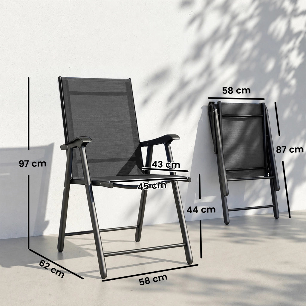 Set 4 Sedie Pieghevoli da Giardino ¨C Xylo ¨C Struttura Acciaio Schienale Alto Nero 58x62x97cm