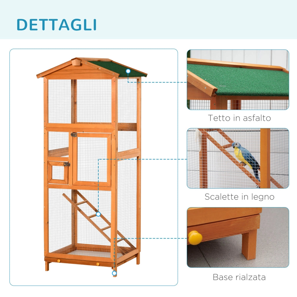 Gabbia per Uccelli in Legno da Esterno ¨C Minimal ¨C Arancione 165cm