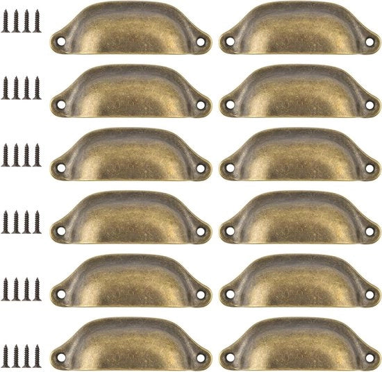 Maniglia a forma di conchiglia vintage in bronzo con 12 pezzi, per mobili.