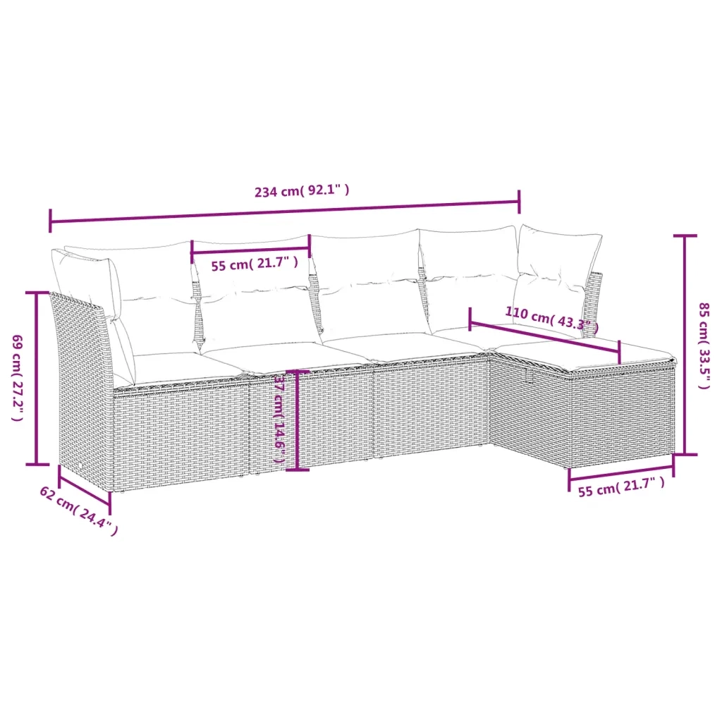 Set Divano da Giardino 5 pz con Cuscini Grigio in Polyrattan 3263136