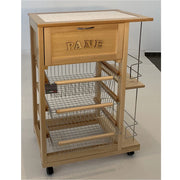 Carrello Cucina Salvaspazio In Legno Di Faggio Con Cassetto E Cesti Contenitori Portabottiglie Vino 4 Ruote Gir Naturale