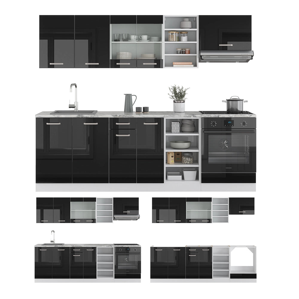 Cucina componibile R-Line Nero lucido/Bianco 240 cm, PL Antracite Vicco