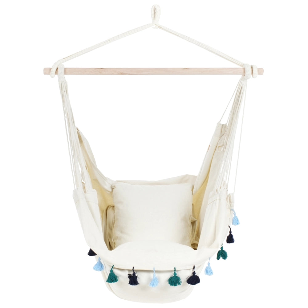Sedia amaca sospesa da interno esterno in cotone beige e blu Stile Boho