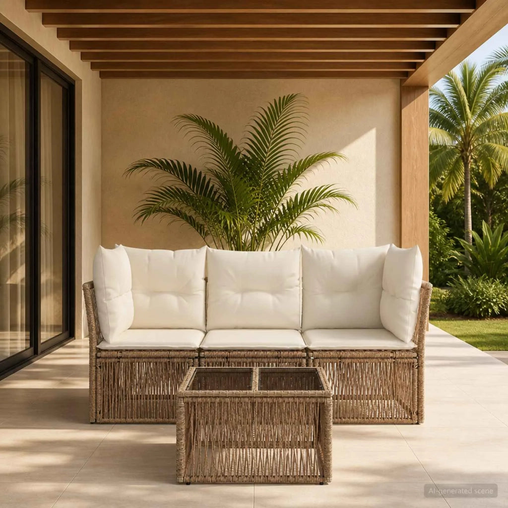 Set Divano da Giardino 4 pcs Beige polyrattan 3434127