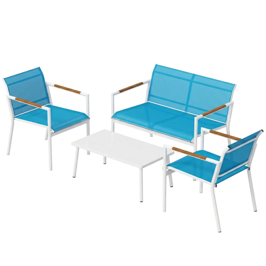 Set Giardino 4 Posti con Divano, Poltrone e Tavolo in Metallo ¨C Minimal ¨C Blu