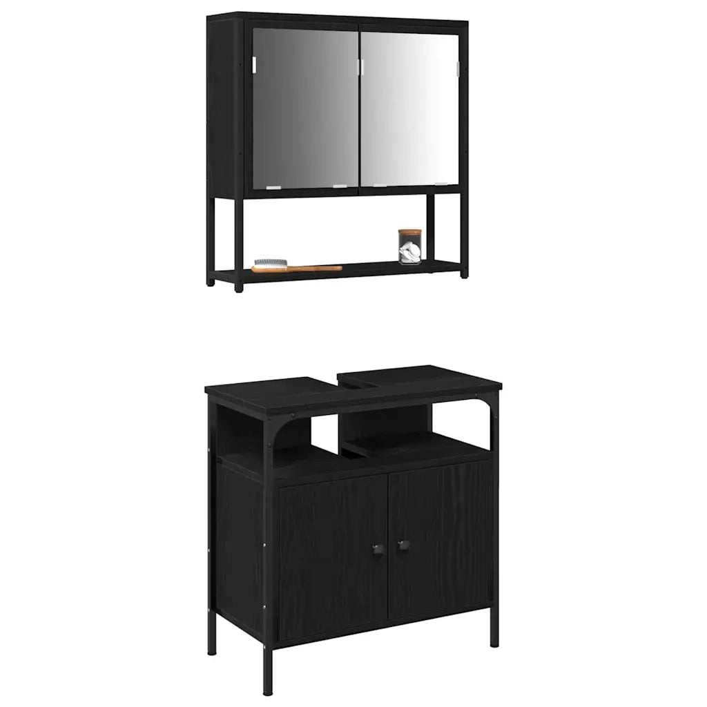 Set di mobili per il bagno 2 pcs Nero Legno multistrato 3334321