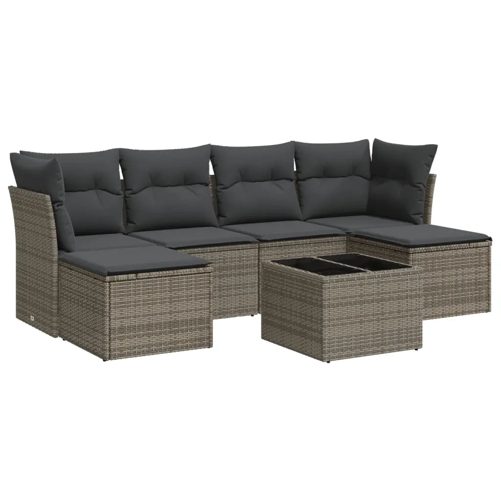 Set Divani da Giardino 7 pz con Cuscini Grigio in Polyrattan 3218020