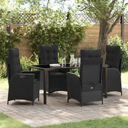 Set da Pranzo per Giardino con cuscino 5 pcs Nero polyrattan