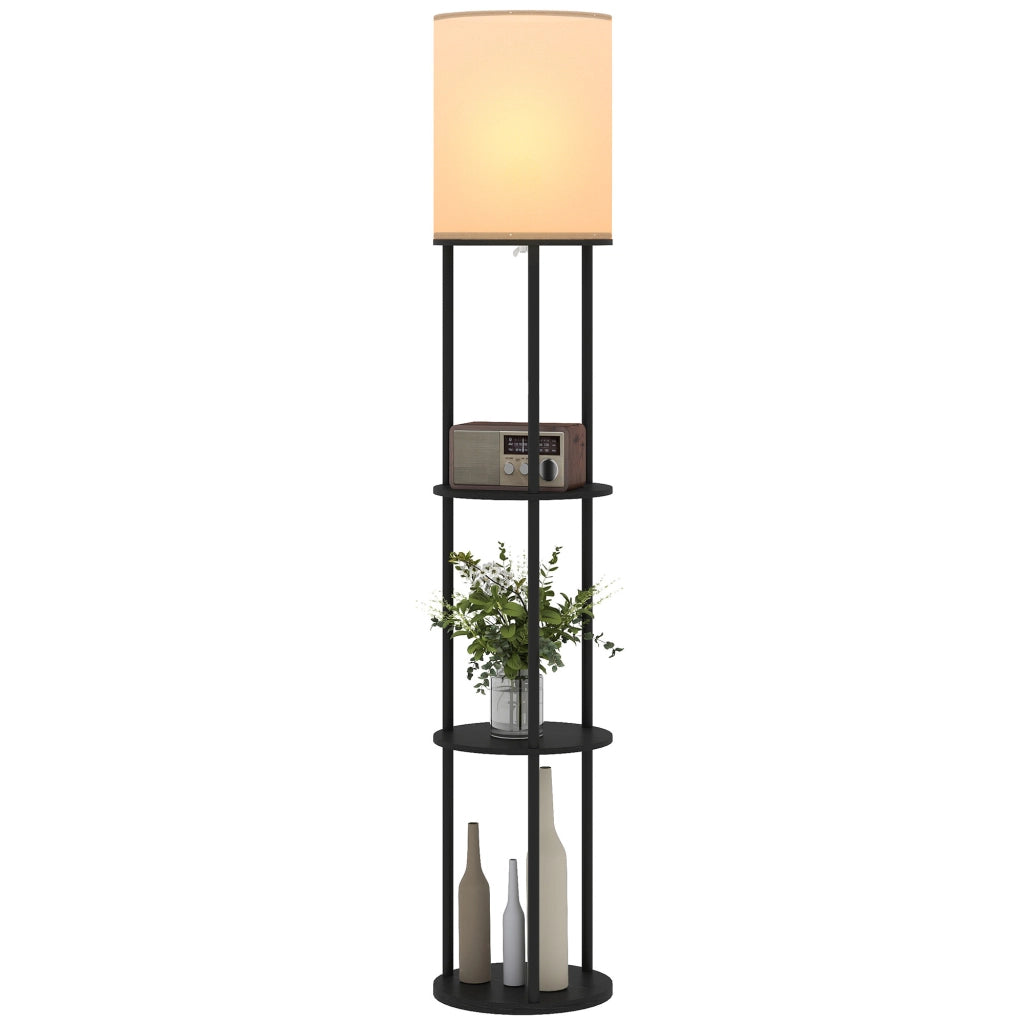 Lampada da Terra con Scaffale a 3 Temperature Colore Telecomando ¨C Minimal ¨C Nero