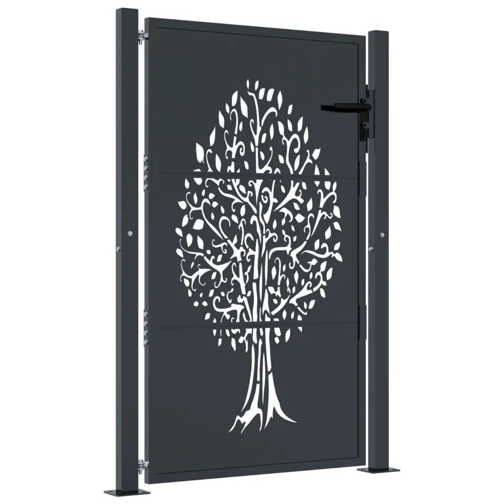 Cancello da giardino antracite 100x125 cm in acciaio con design ad albero 153156