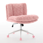 Sedia da ufficio in pelliccia sintetica rosa con seduta ampia; schienale ergonomico; altezza regolabile e girevole