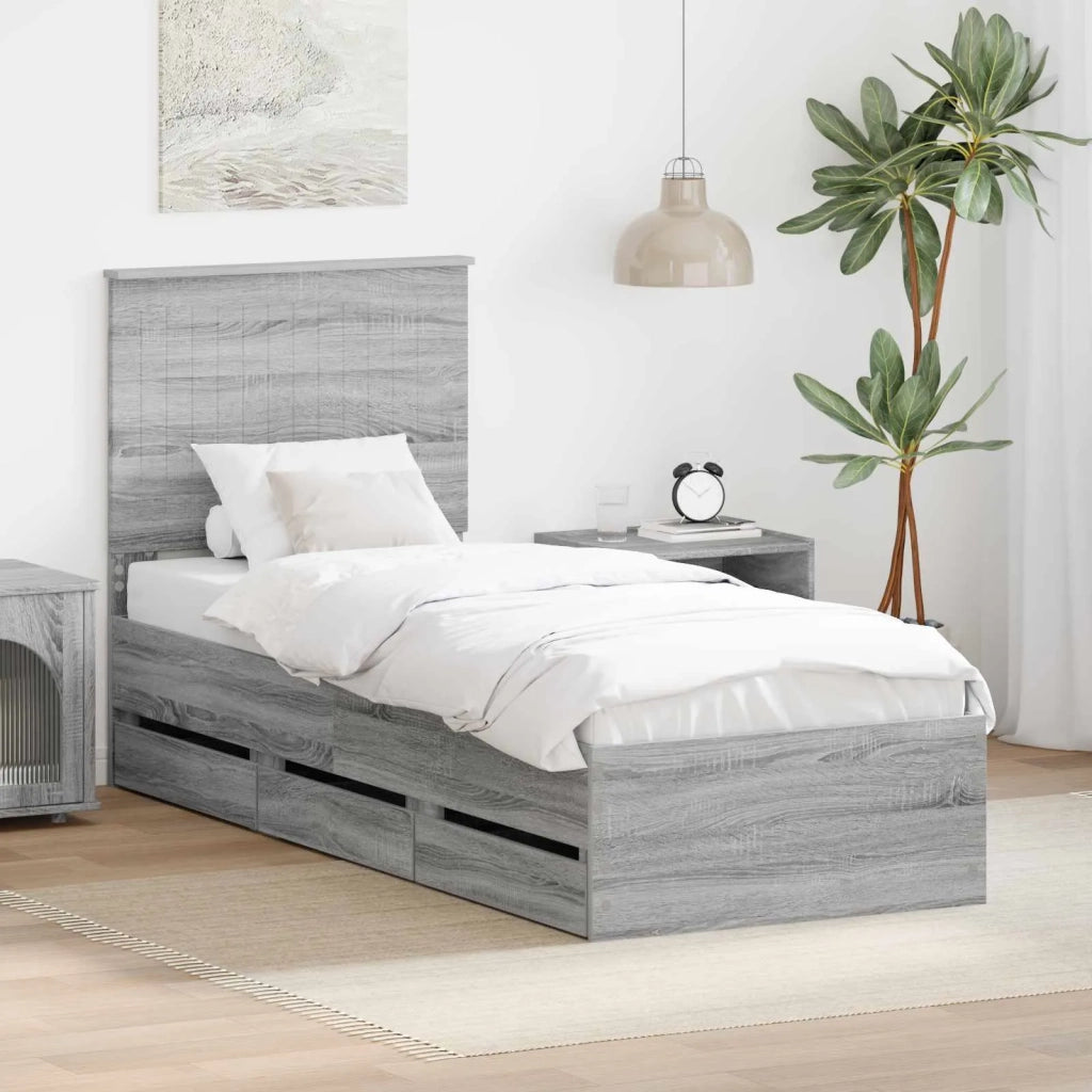 Struttura del letto con cassetto-Giroletto con contenitore-Rete del Letto Grigio Sonoma 75 x 190 cm 951549