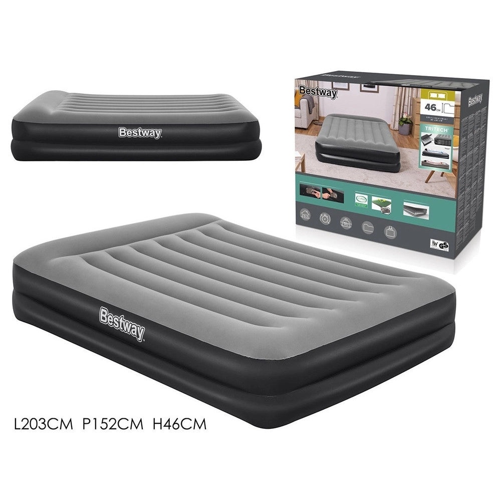 Trade Shop - Materasso Floccato Matrimoniale Airbed Nero/grigio Gonfiabile Pompa Integrata 67403 -